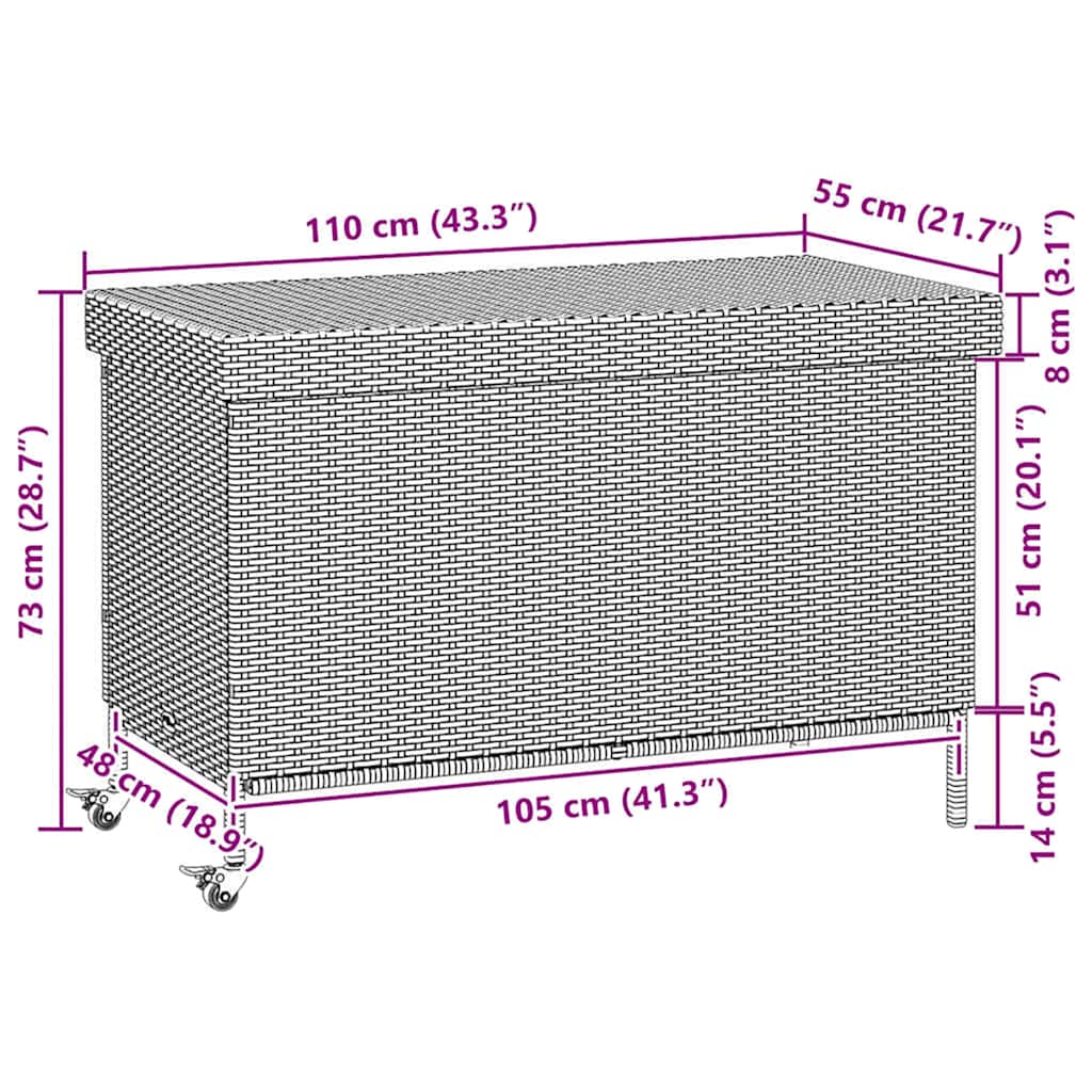 Vrtna kutija za pohranu s kotačima crna 110x55x73 cm