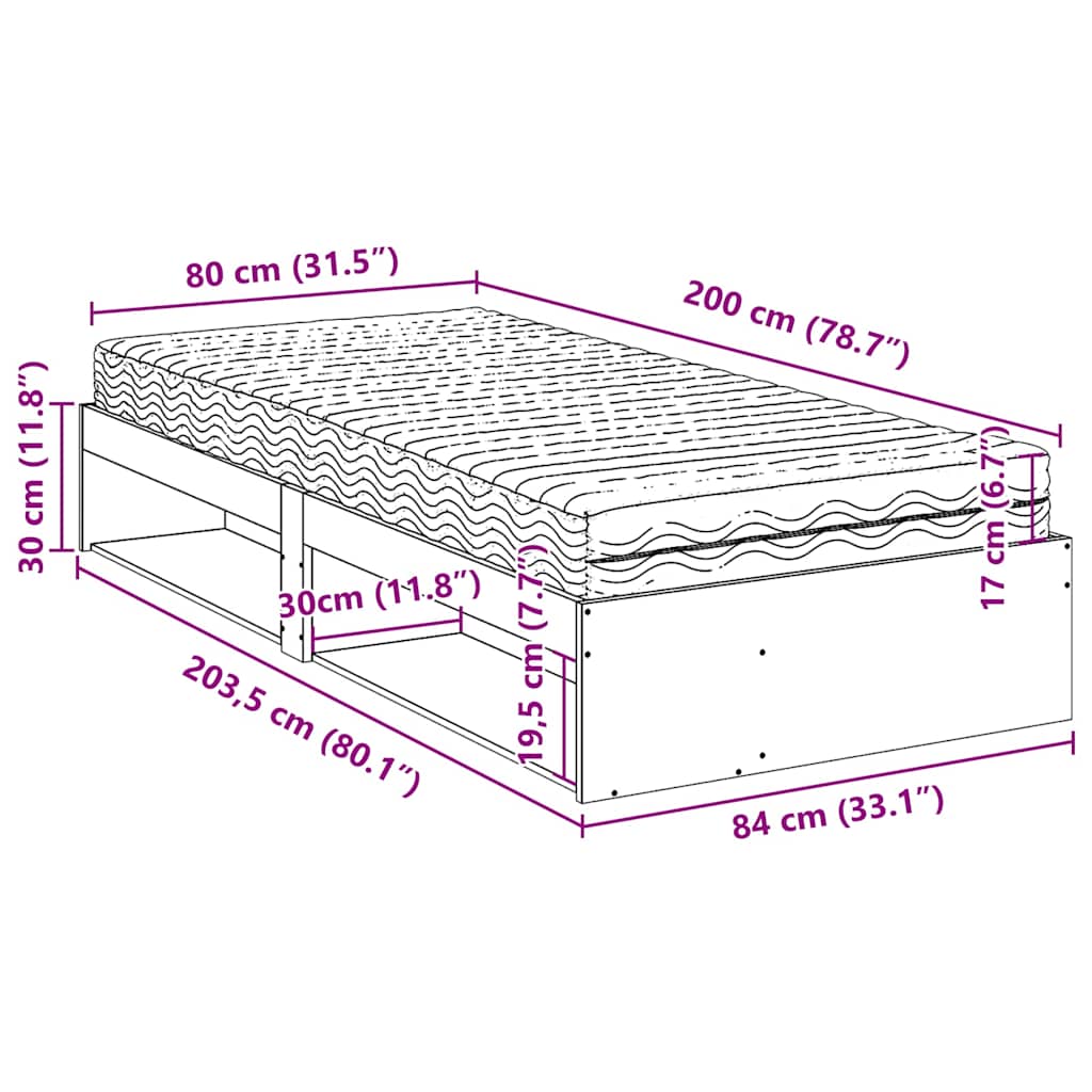 Dnevni krevet s madracem bijeli 80 x 200 cm od masivne borovine