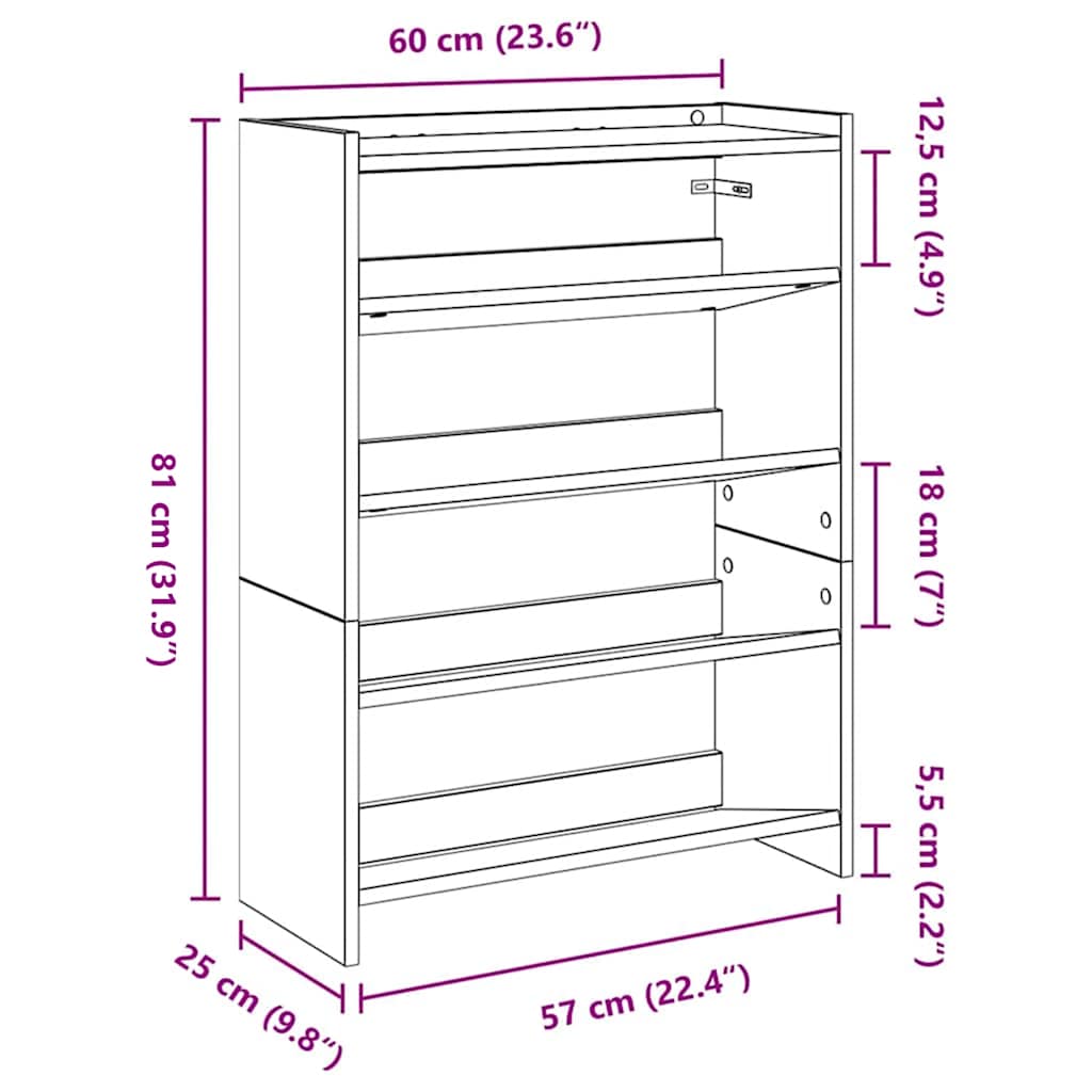 Stalak za cipele crni 60x25x81 cm od konstruiranog drva