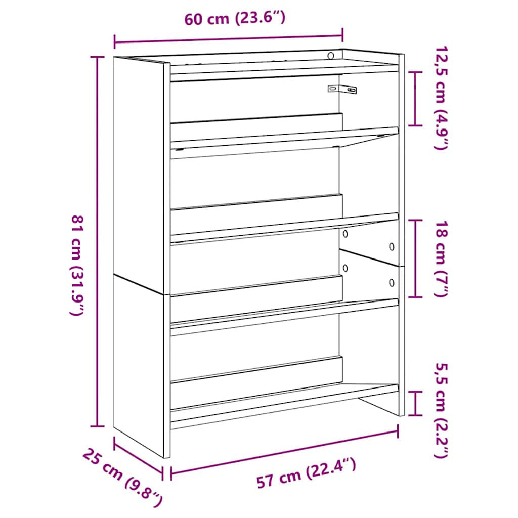 Stalak za cipele boja hrasta 60x25x81 cm konstruirano drvo Smeđa