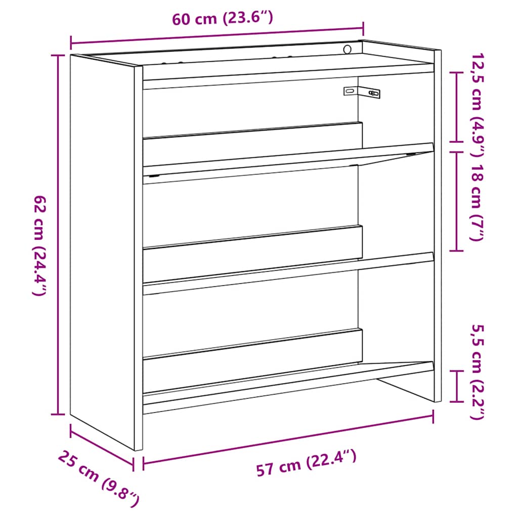 Stalak za cipele boja staro drvo 60x25x62 cm konstruirano drvo
