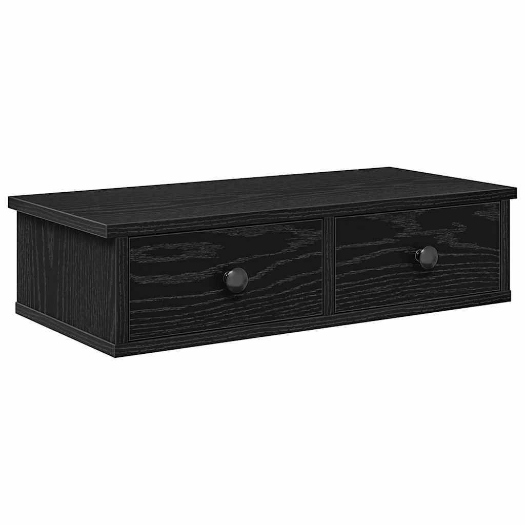 Zidna polica s ladicama crna 60x28x15 cm izrađeno drvo