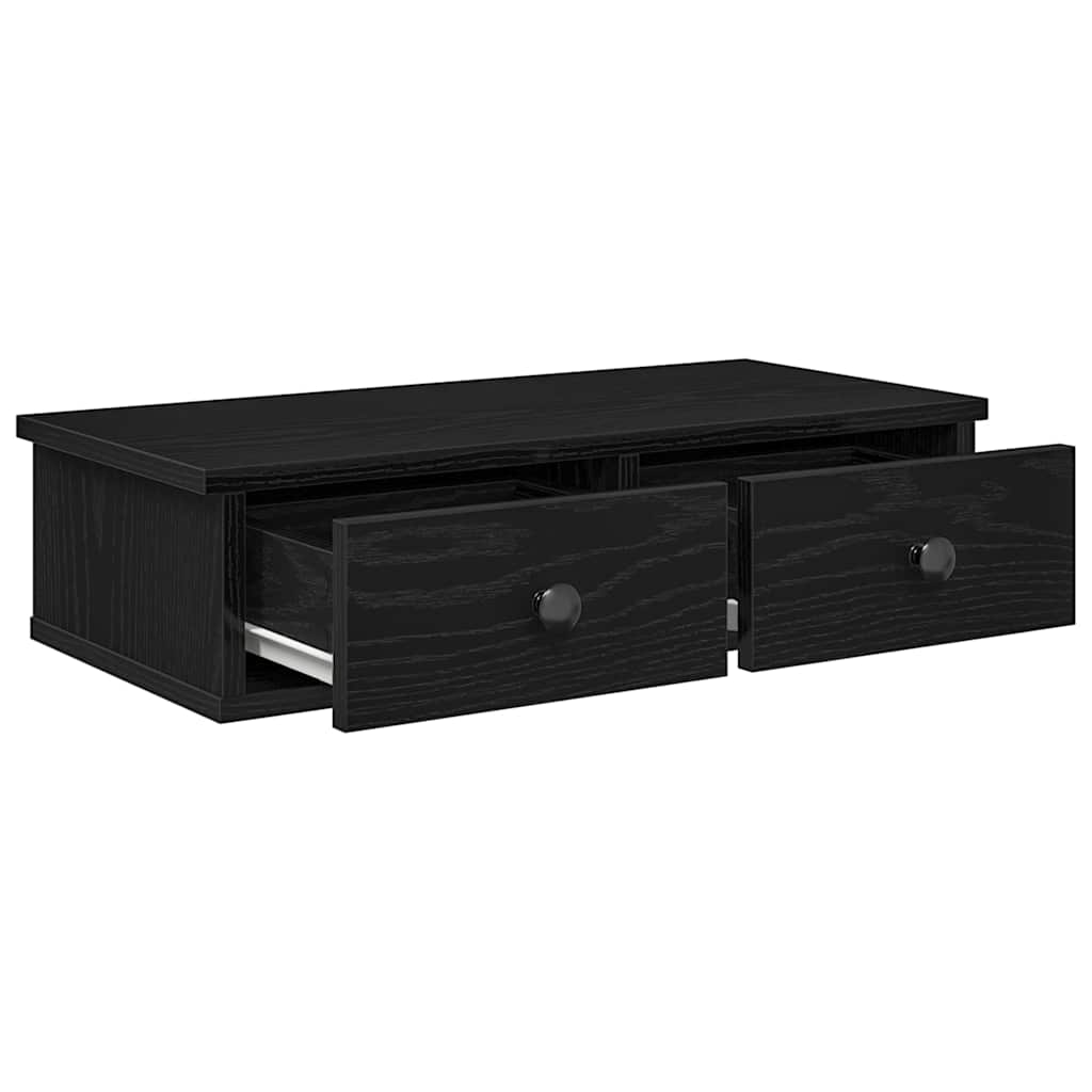 Zidna polica s ladicama crna 60x28x15 cm izrađeno drvo