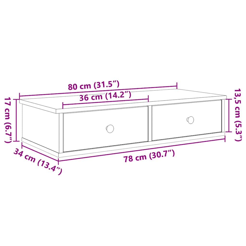 Zidna polica s ladicama beton siva 80x34x17cm konstruirano drvo