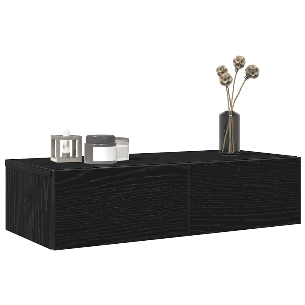 Zidna polica s ladicama crna 60x26,5x15 cm izrađeno drvo
