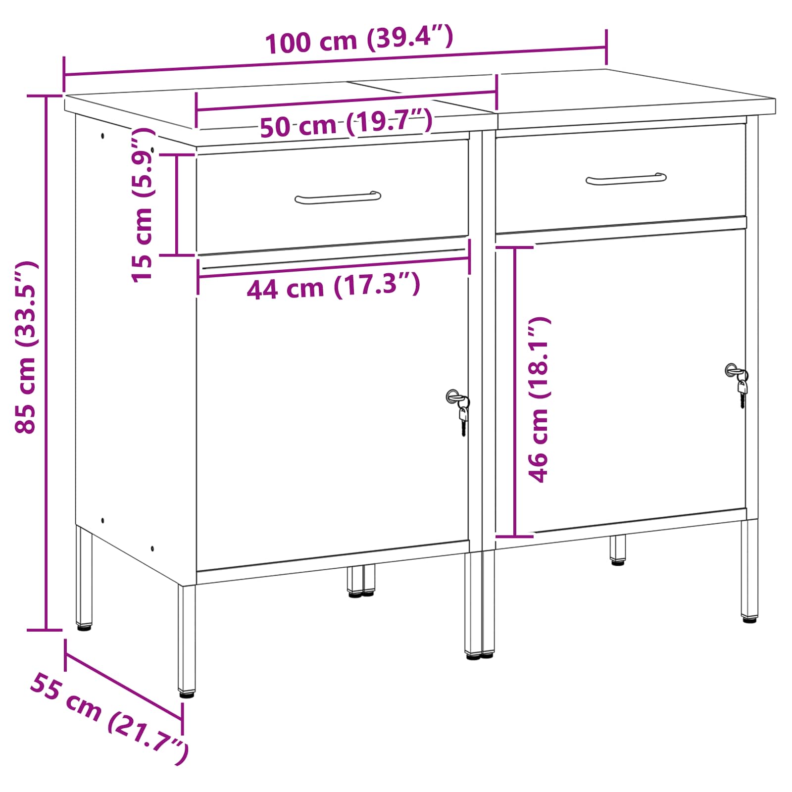 Radni ormar s ladicama 2 pcs Crna i Siva 100 x 55 x 85 cm