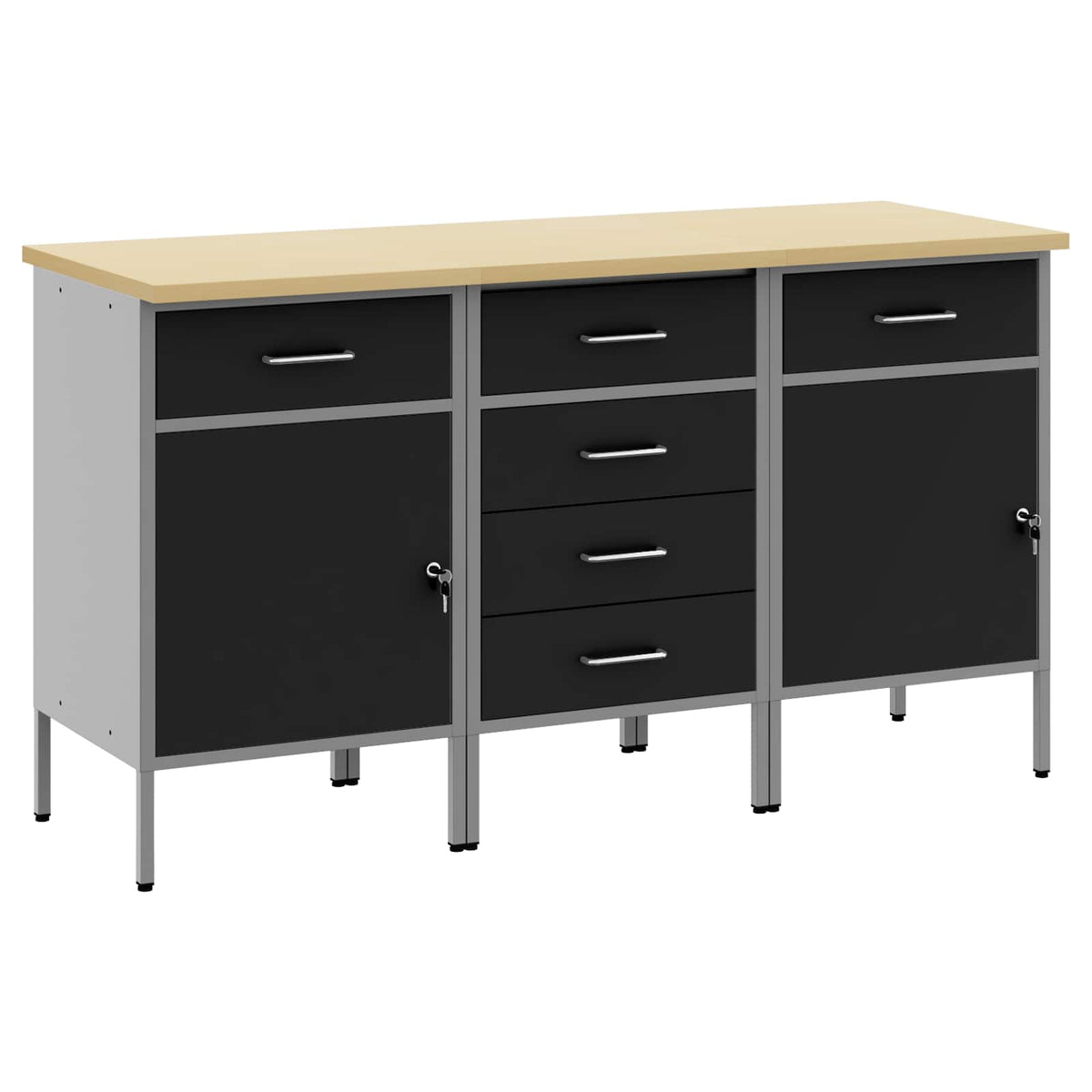 Radni ormar s ladicama 3 kom. Crna i Siva 150 x 55 x 85 cm