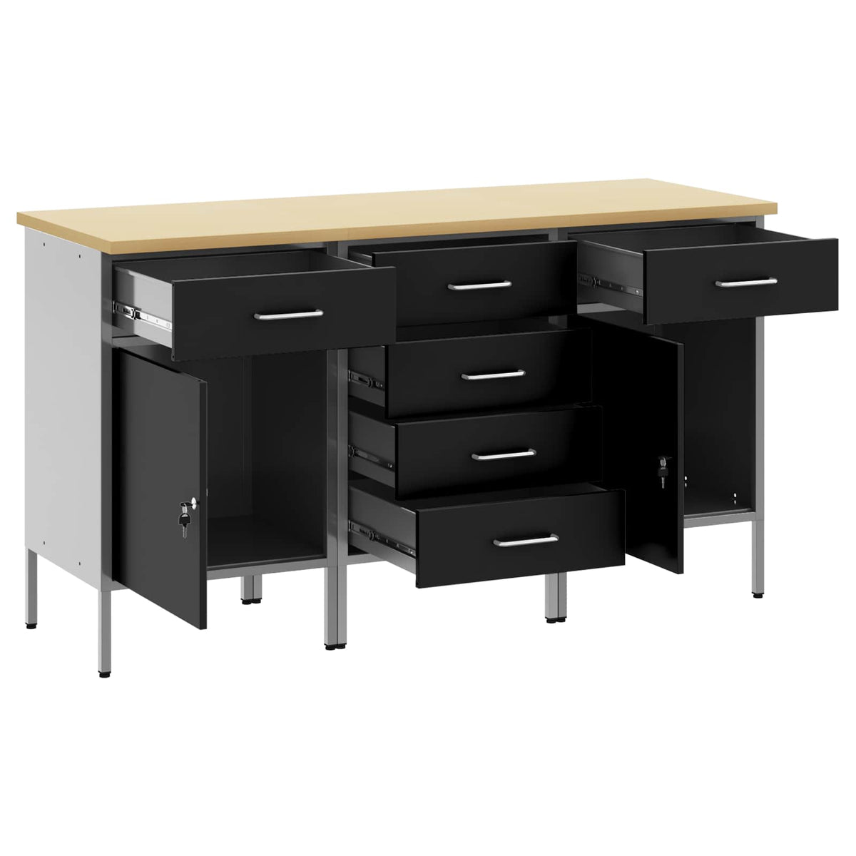 Radni ormar s ladicama 3 kom. Crna i Siva 150 x 55 x 85 cm