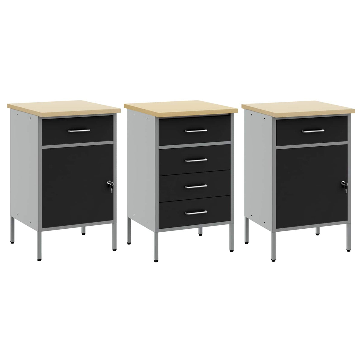 Radni ormar s ladicama 3 kom. Crna i Siva 150 x 55 x 85 cm