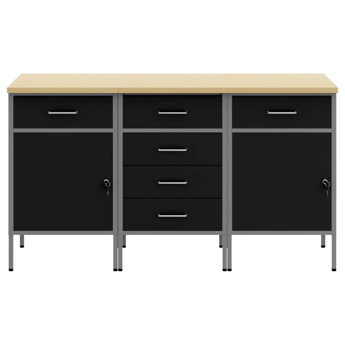 Radni ormar s ladicama 3 kom. Crna i Siva 150 x 55 x 85 cm