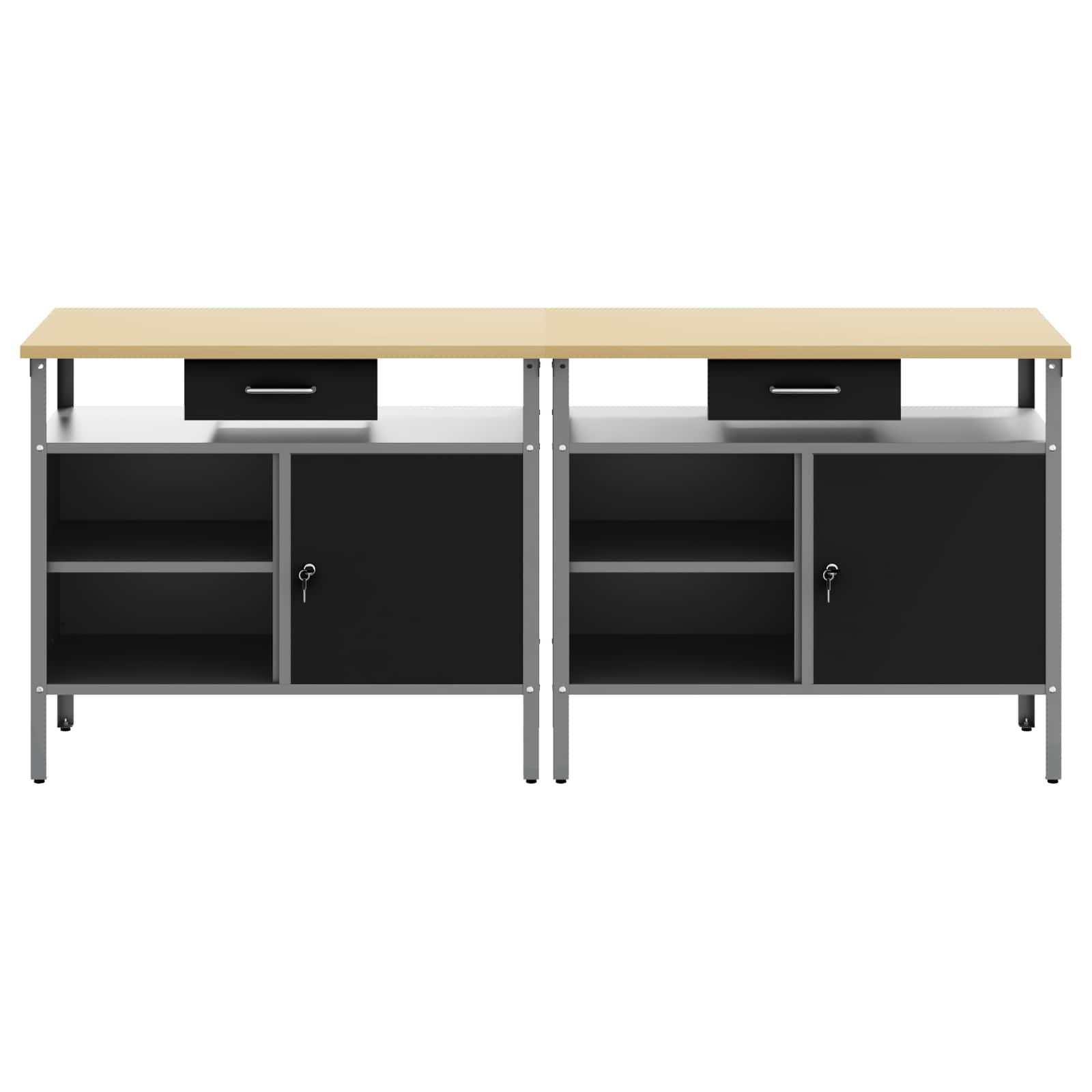 Set radnog stola s ladicama 2 pcs Crna i Siva 200 x 55 x 85 cm