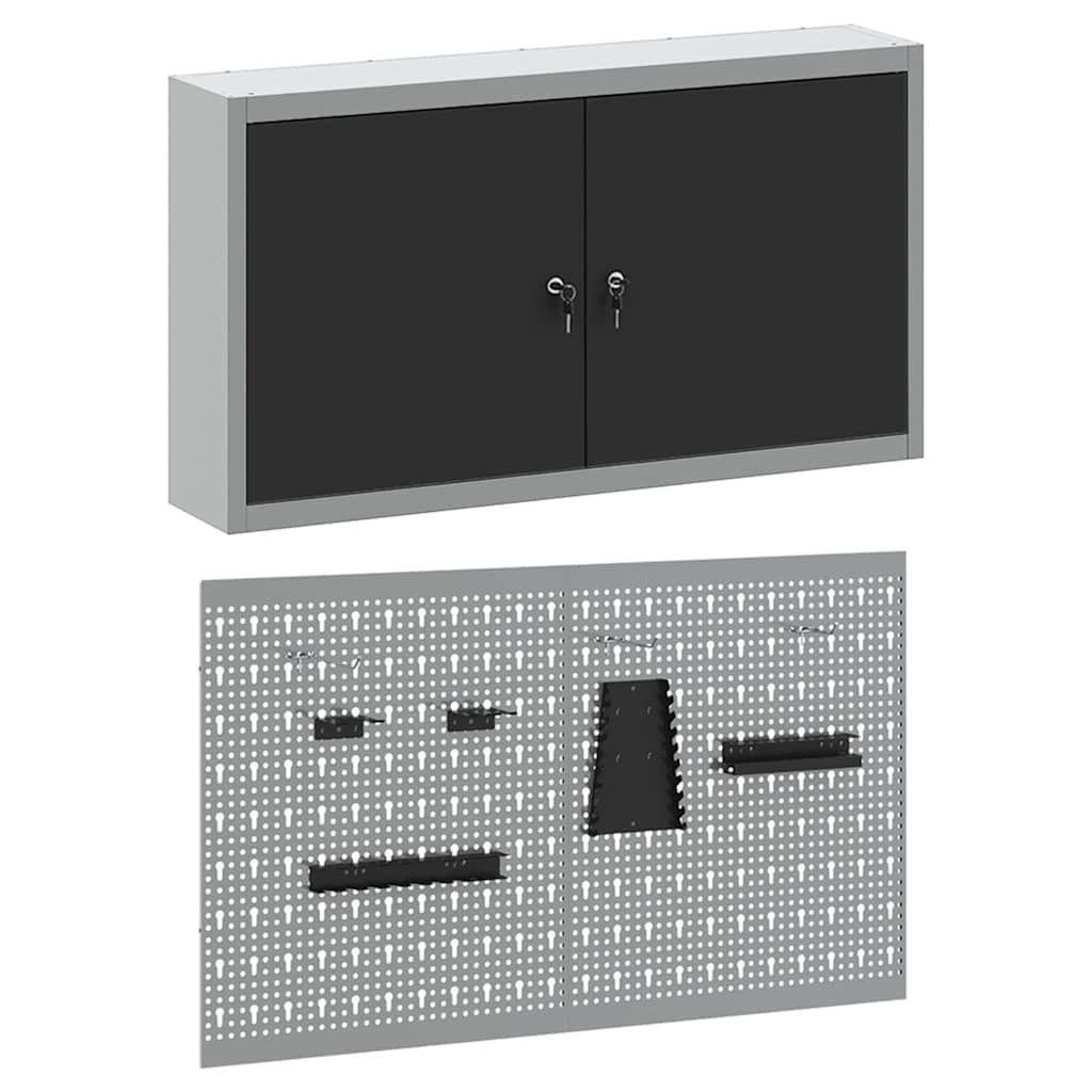 Set ormara za alate 3 pcs Crna Čelik s prahom premazan