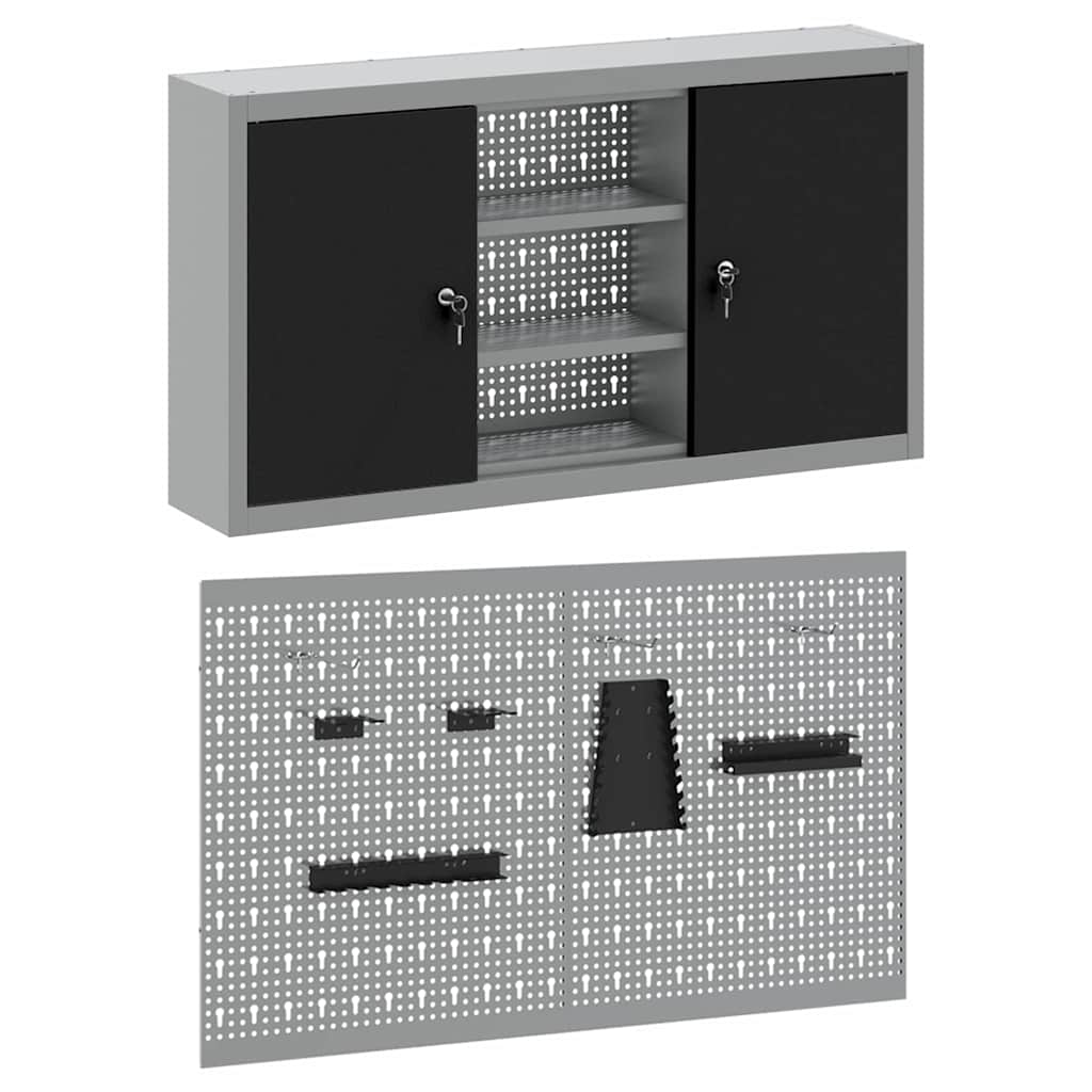 Set ormara za alate 3 pcs Crna Čelik s prahom premazan