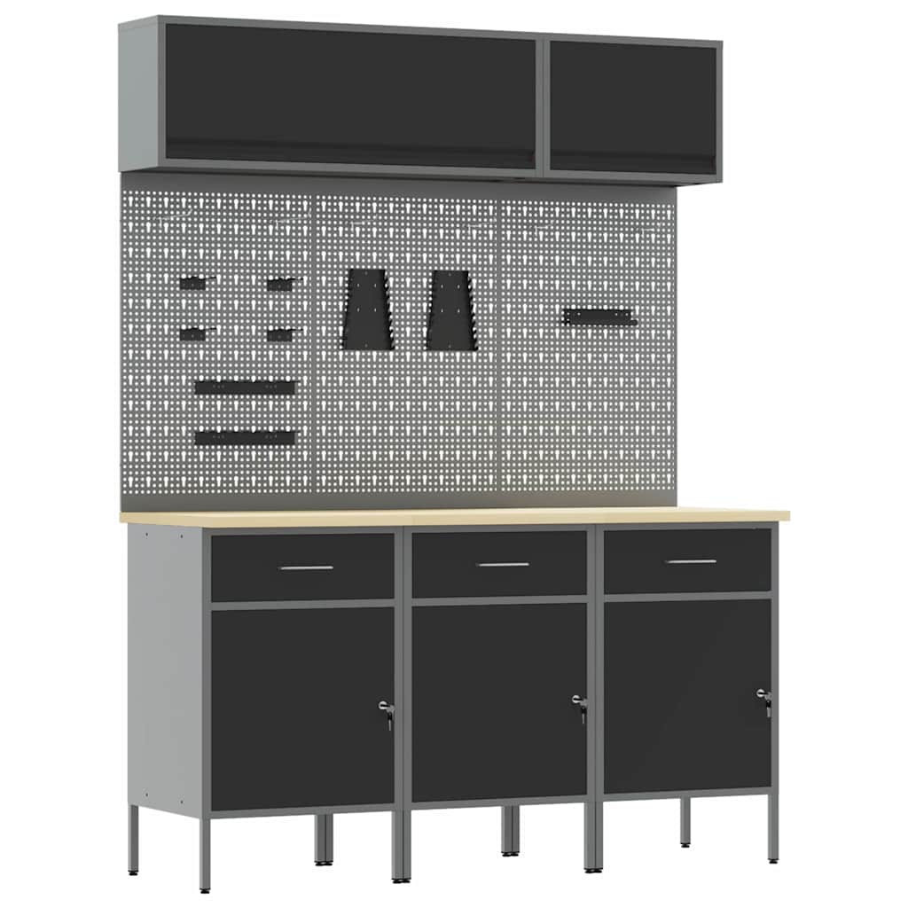 Set radnih ormarića s ladicama s pohranom 8 kom. Crna