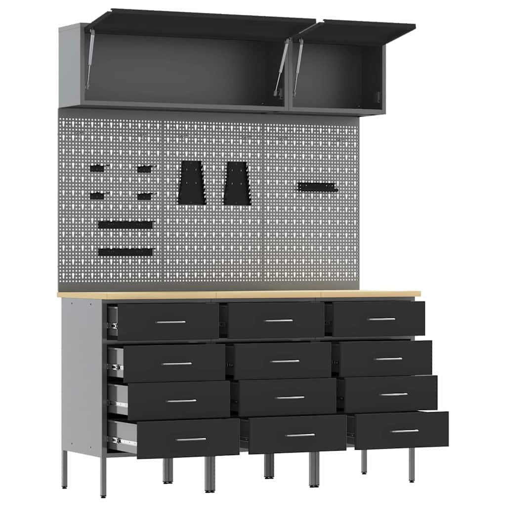 Set radnih ormarića s ladicama s pohranom 8 kom. Crna