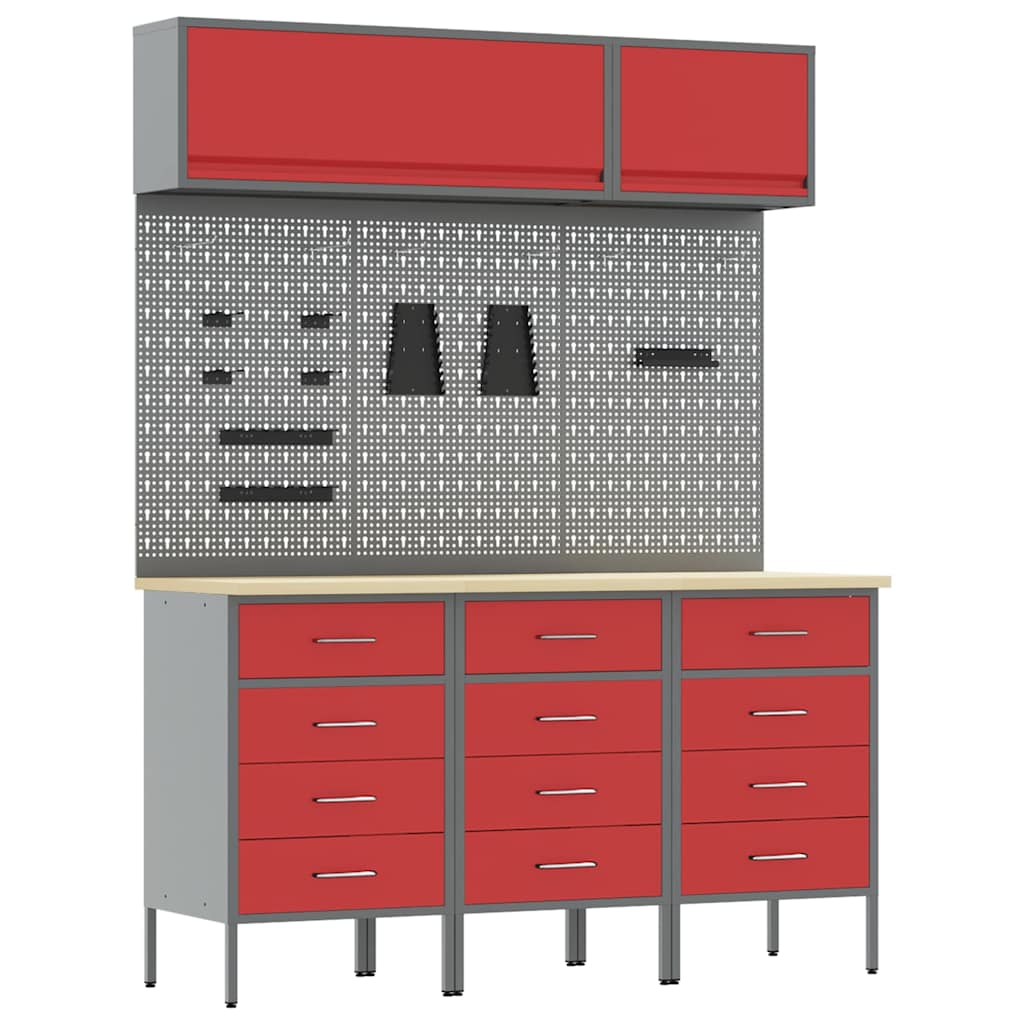 Set radnih ormarića s ladicama s pohranom 8 kom. Crvena
