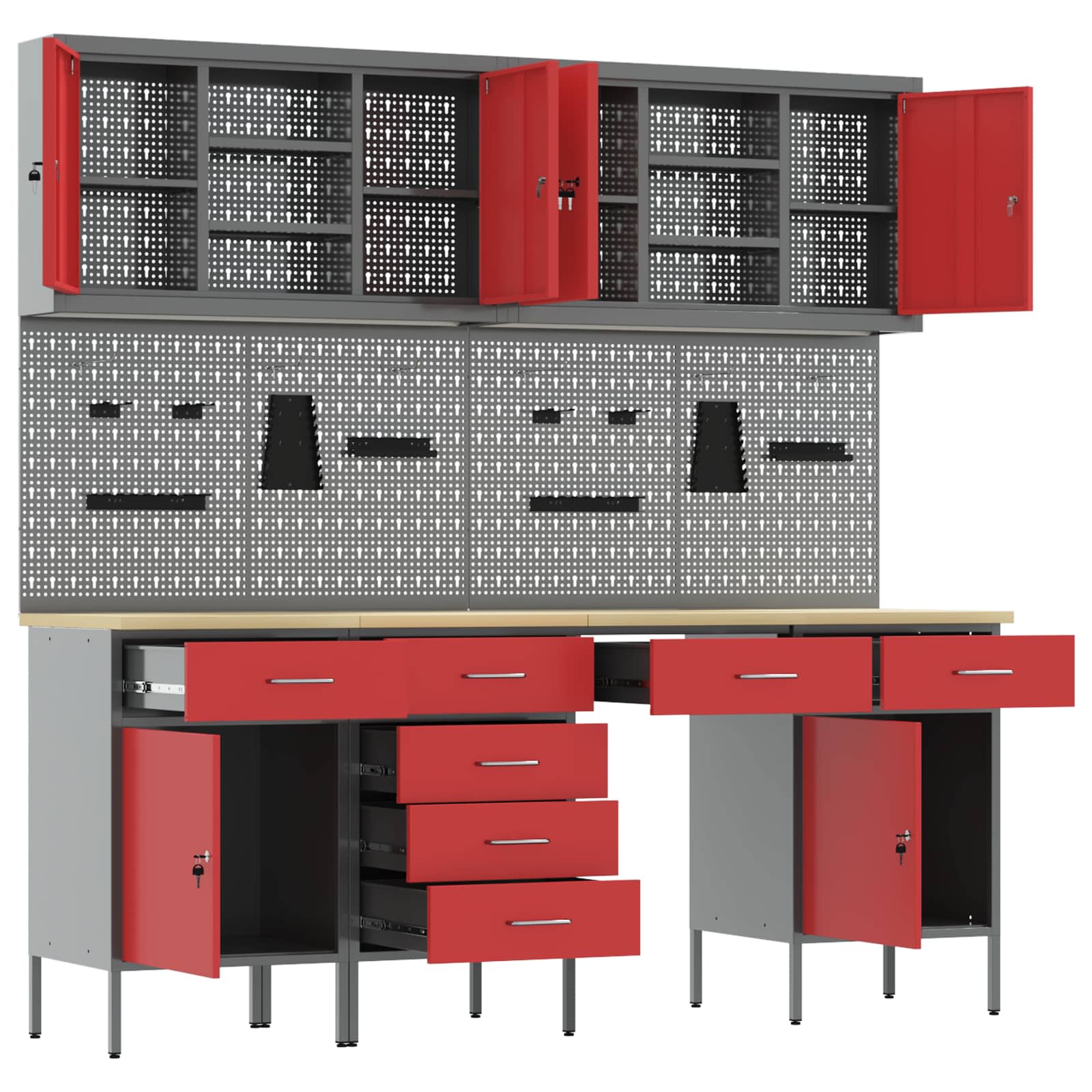 Radni ormar s ladicama 10 kom. Crvena Inženjerska drva i čelik