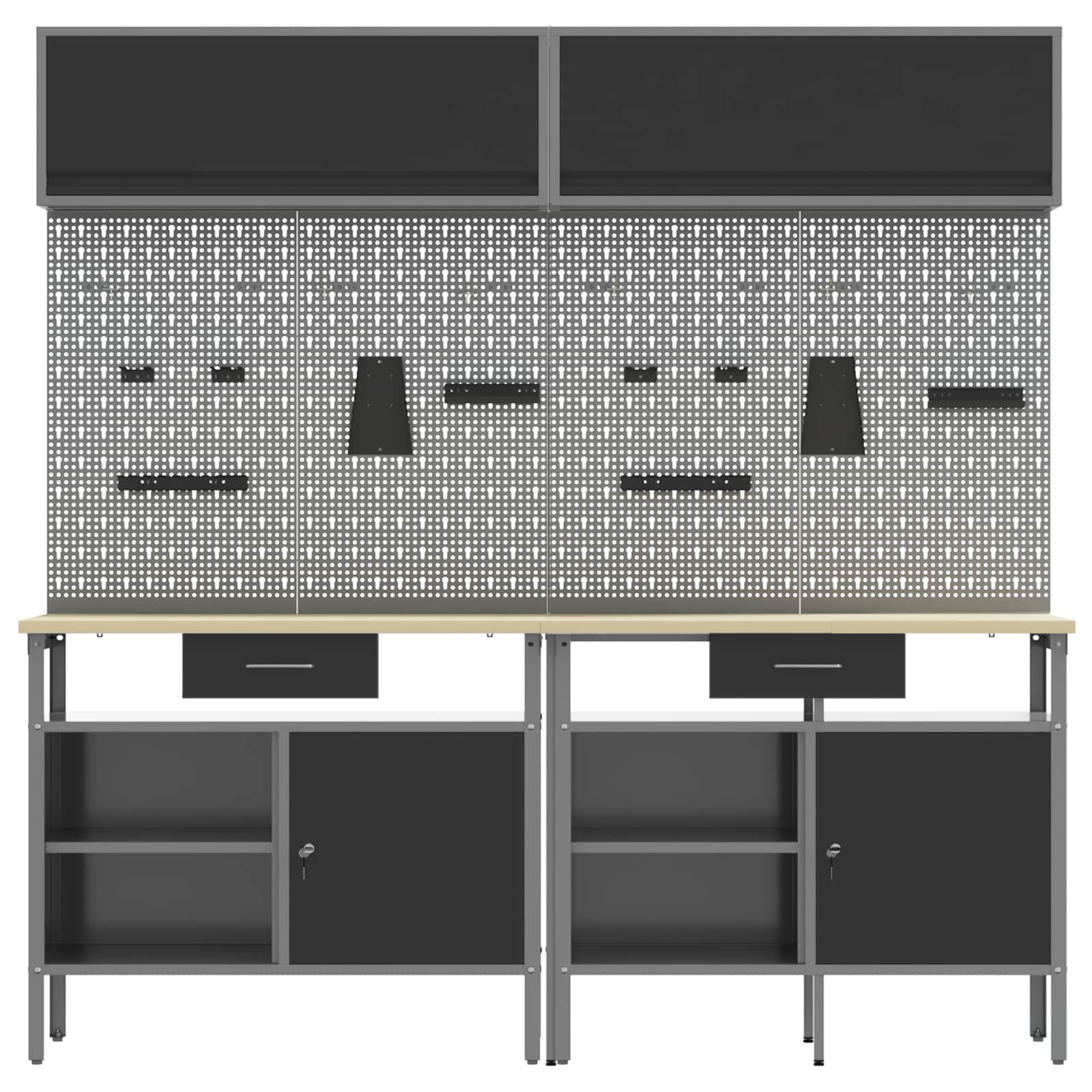 Set radnog stola 8 pcs Crna i Siva Čelik s prahom premazan