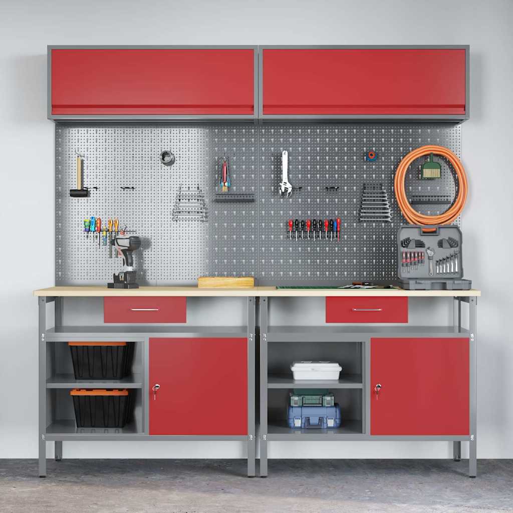 Set radnog stola 8 pcs Crvena i siva Čelik s prahom premazan