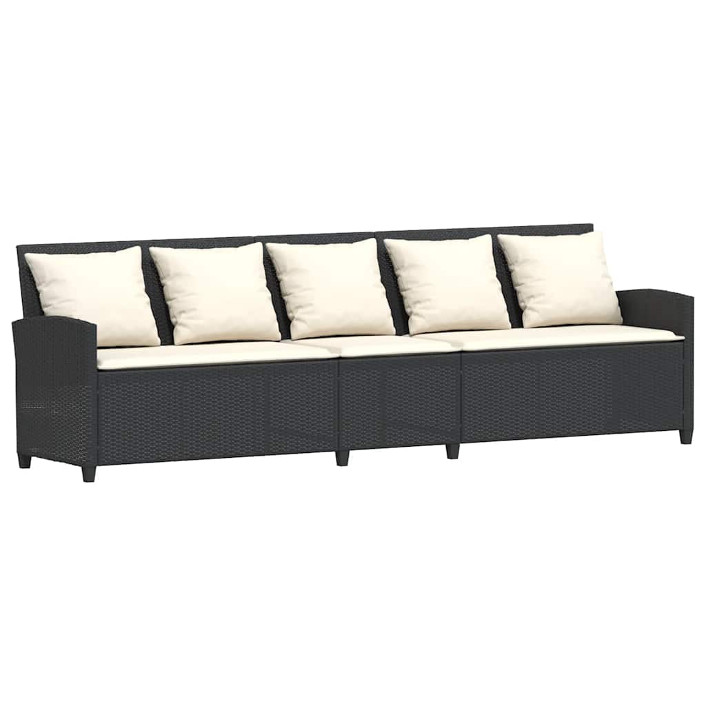 Vrtna sofa 5-sjed s jastucima crni poliratan