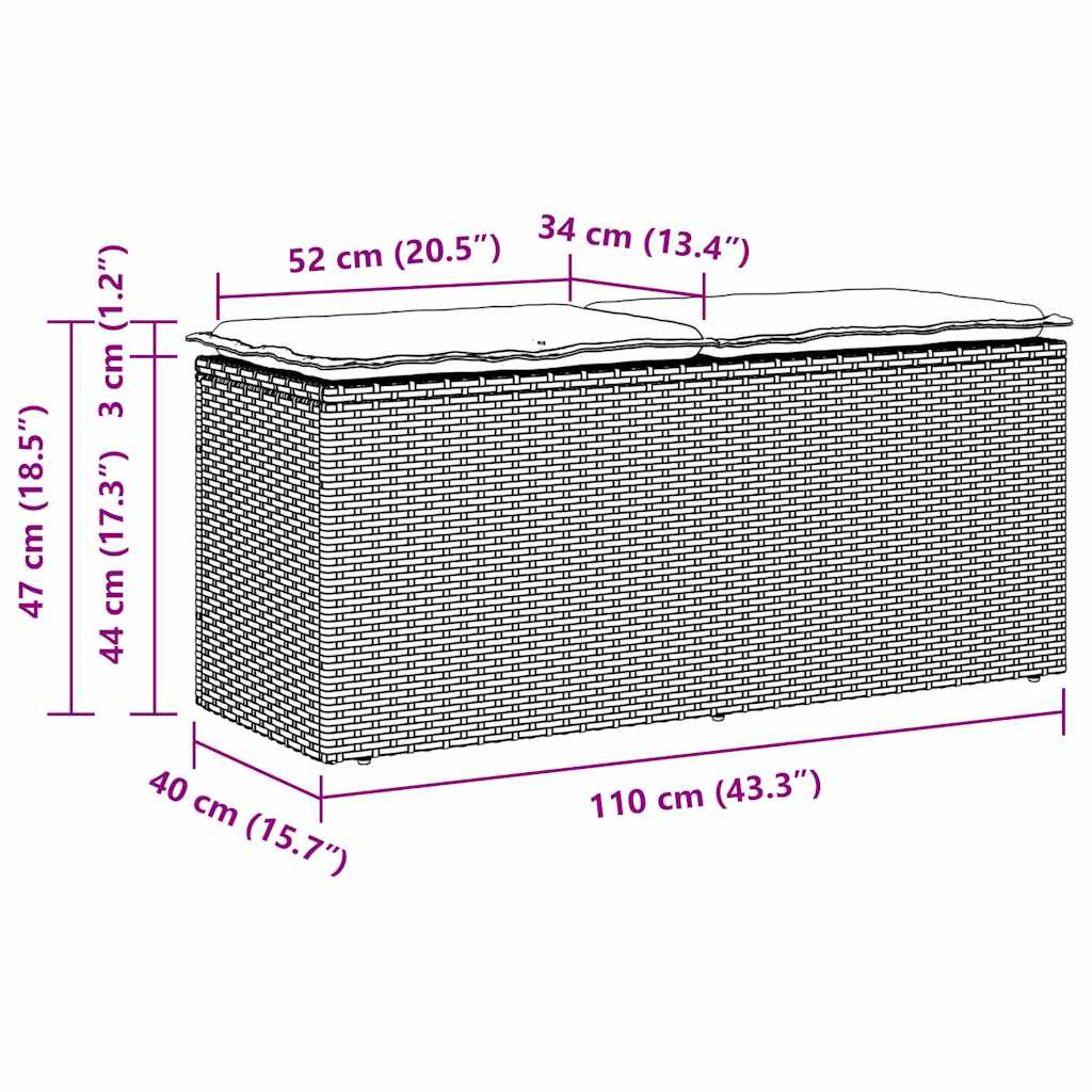 Vrtna klupa s jastukom svijetlo siva 110x40x44 cm poliratan