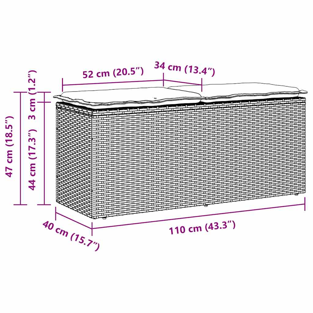 Vrtna klupa s jastukom smeđa 110x40x44 cm od poliratana
