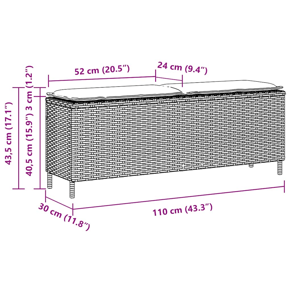 Vrtna klupa s jastukom siva 110x30x40,5 cm poliratan