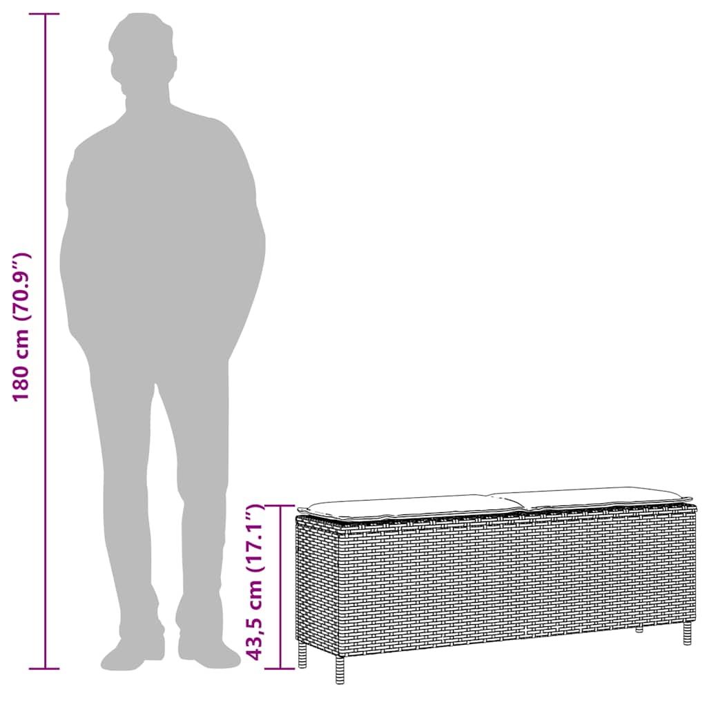 Vrtna klupa s jastukom siva 110x30x40,5 cm poliratan