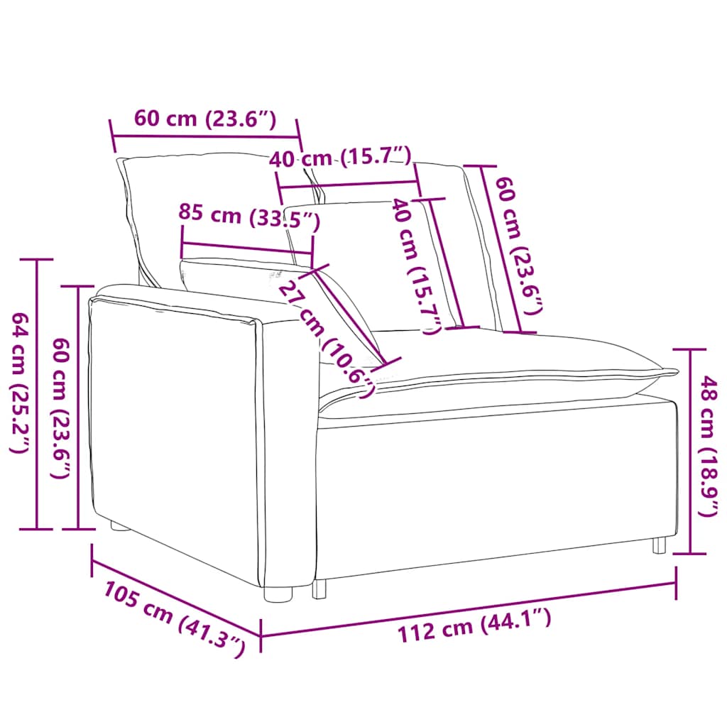 Modularni kauč s naslonom za ruke i jastucima, sivo-plave boje 100 cm