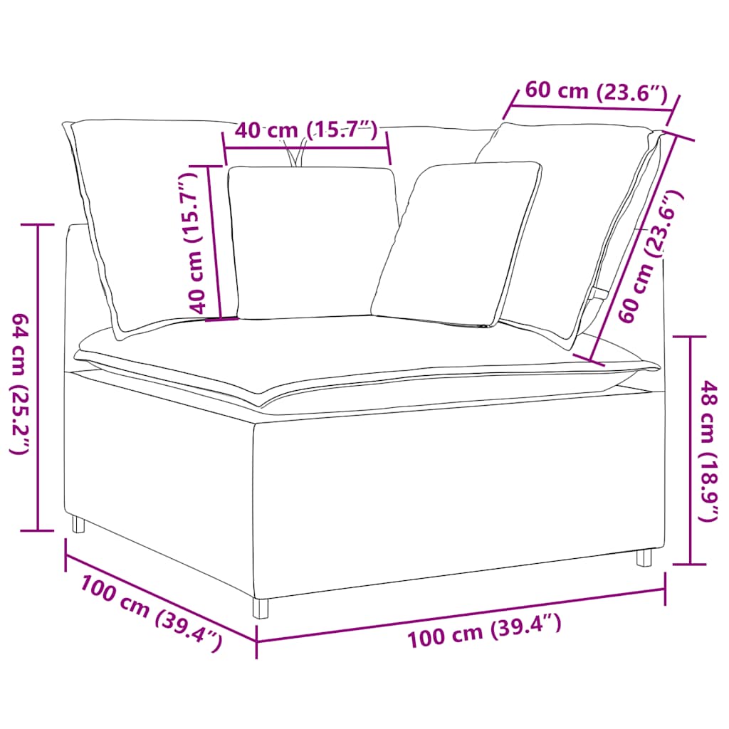 Modularna sofa Kutni modul s jastucima svijetložuta 100 cm