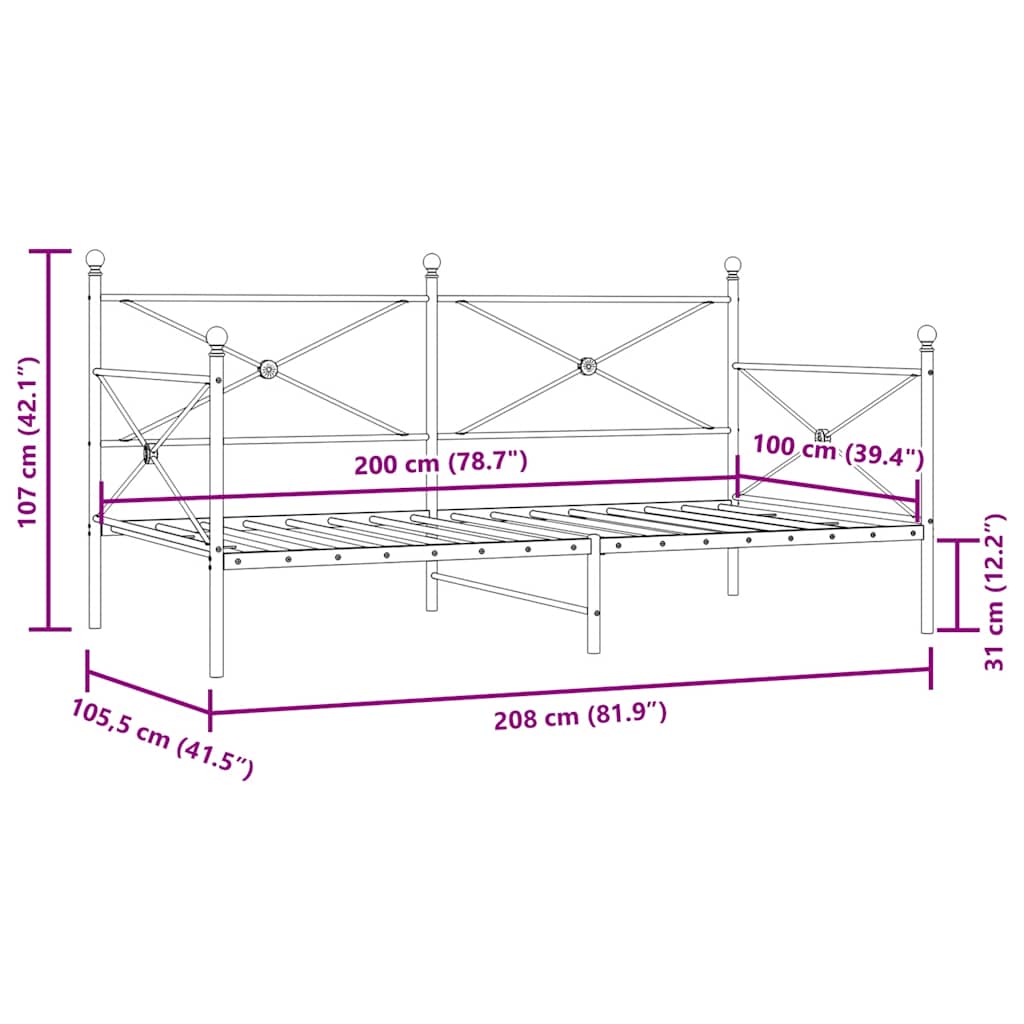 Dnevni krevet bez madraca crni 100x200 cm čelik