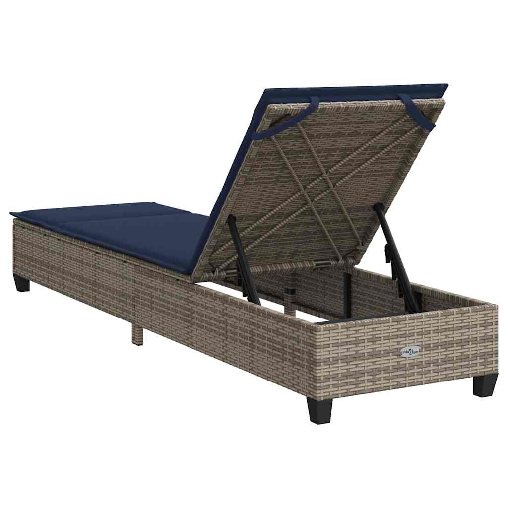 Ležaljka s jastucima siva 55x200x25,5 cm poli ratan