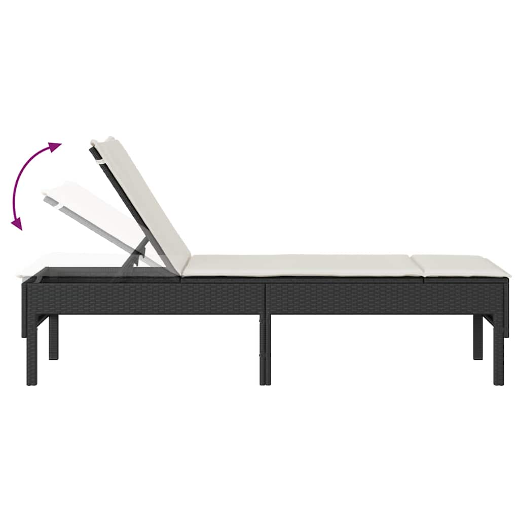 Ležaljka s jastukom crna 55x200x44 cm poli ratan