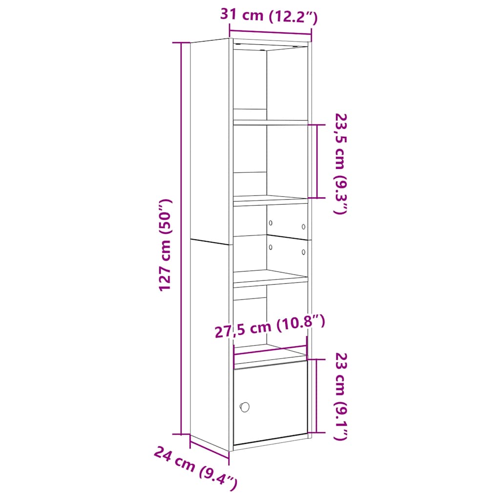 Regal za knjige crni hrasta 31x24x127 cm od konstruiranog drva