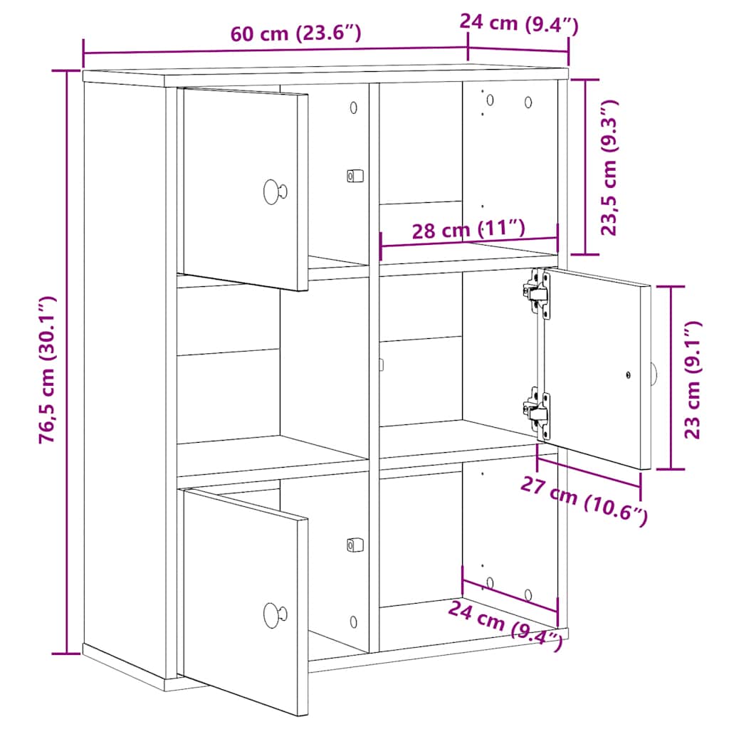 Regal za knjige crni hrasta 60x24x76,5 cm od konstruiranog drva