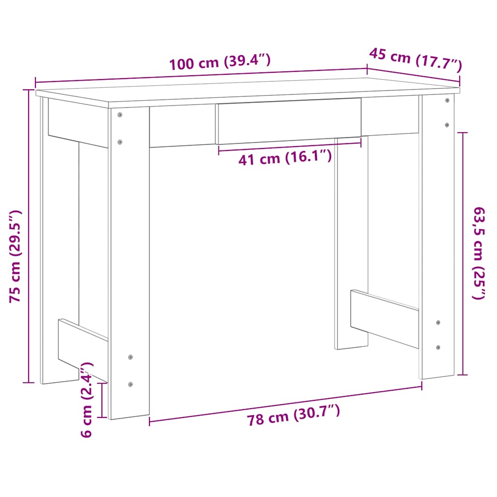 Radni stol boja hrasta artisan 100x45x75 cm konstruirano drvo