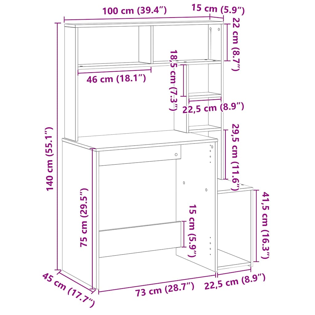 Radni stol s policama boja hrasta artisan 100x45x140 cm drveni