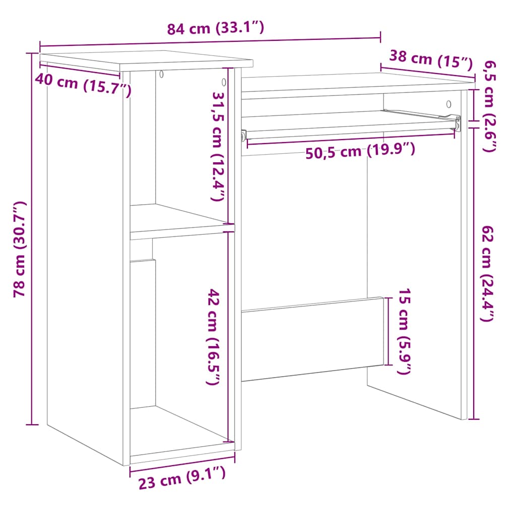 Radni stol s policama boja drva 84x40x78 cm konstruirano drvo