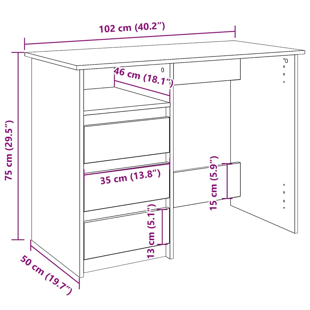 Radni stol crni 102 x 50 x 75 cm od konstruiranog drva