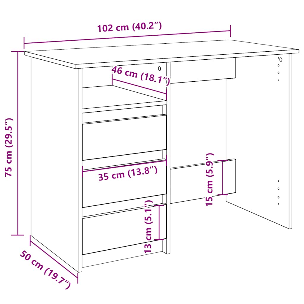 Radni stol boja hrasta sonome 102x50x75 cm konstruirano drvo