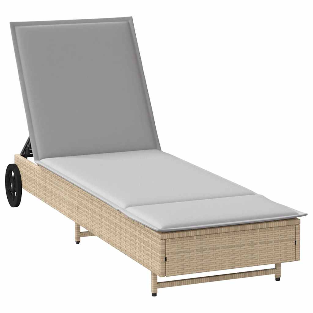 Ležaljka za sunčanje s jastukom i kotačima bež poliratan