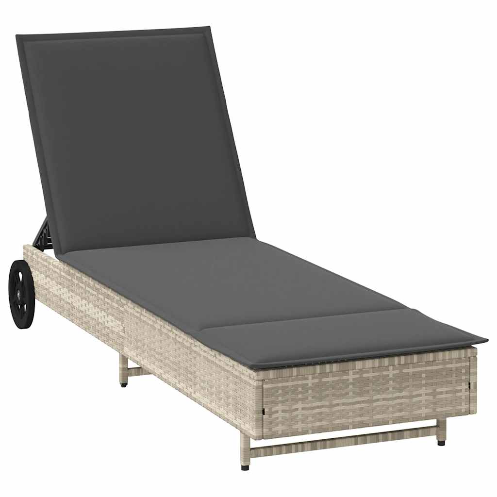 Ležaljka sunčanje s kotačima i jastucima svjetlosiva poliratan