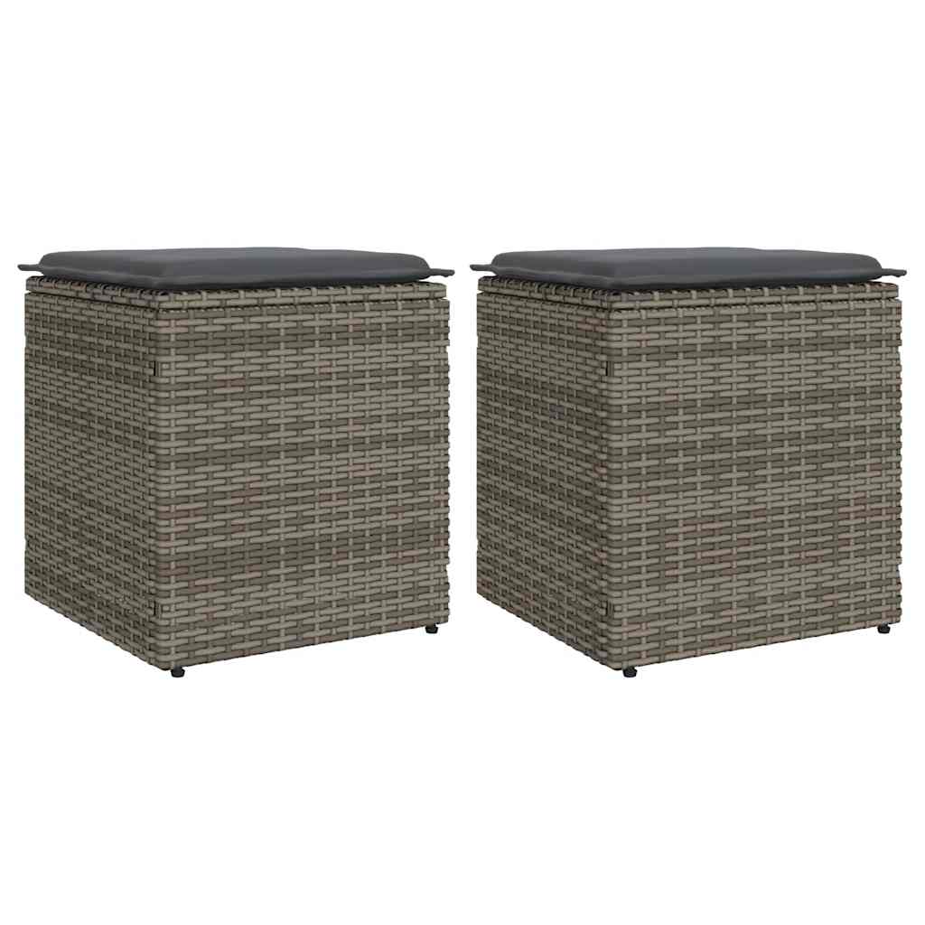 Vrtni tabure s jastucima 2 kom sivi 40x40x43 cm poliratan