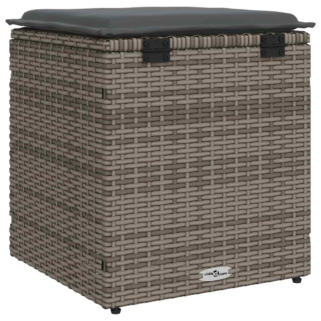 Vrtni tabure s jastucima 2 kom sivi 40x40x43 cm poliratan