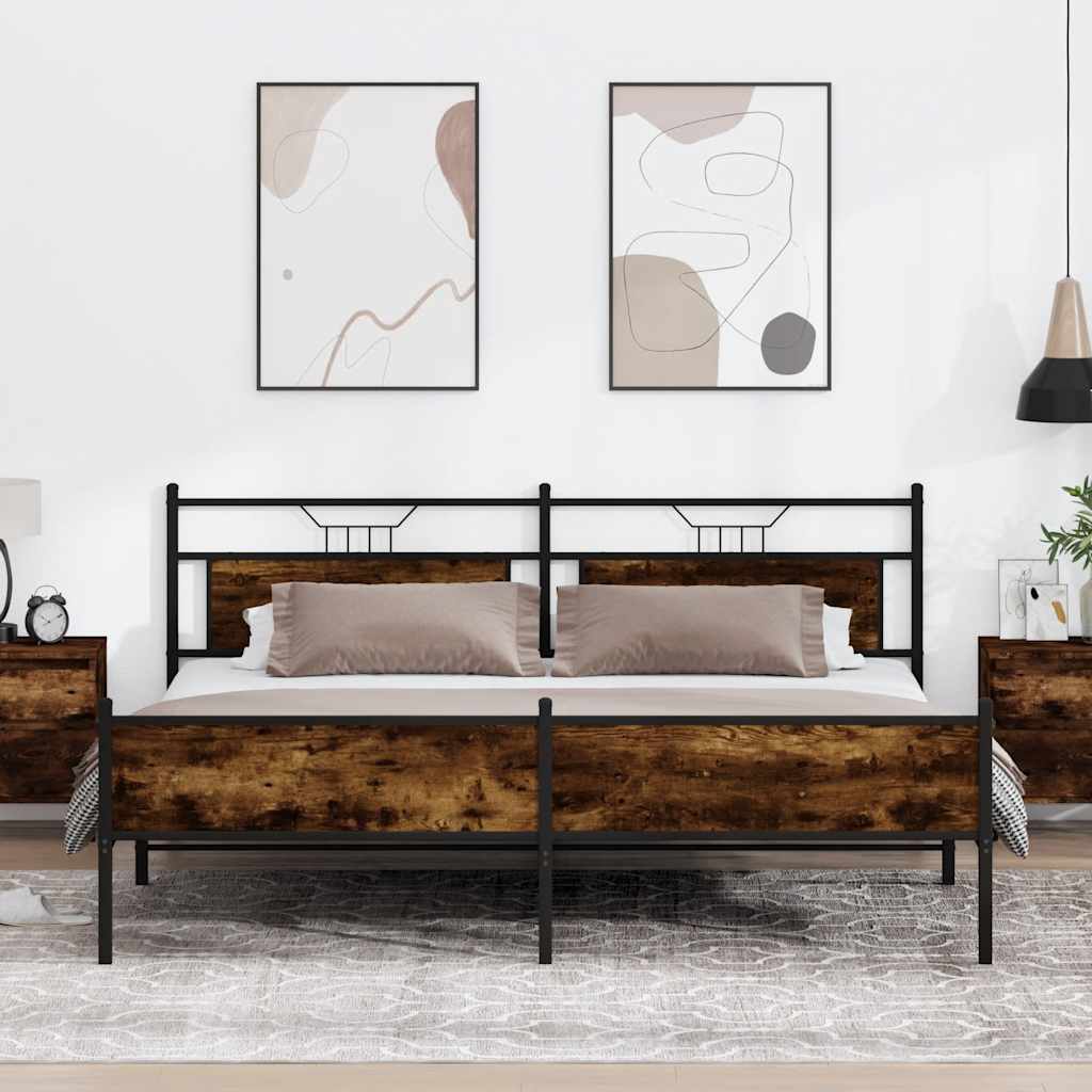 Metalni okvir kreveta bez madraca boja hrasta 193x201 cm