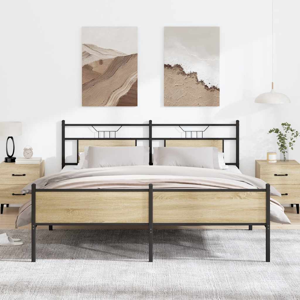 Metalni okvir kreveta bez madraca boja hrasta sonome 183x213 cm