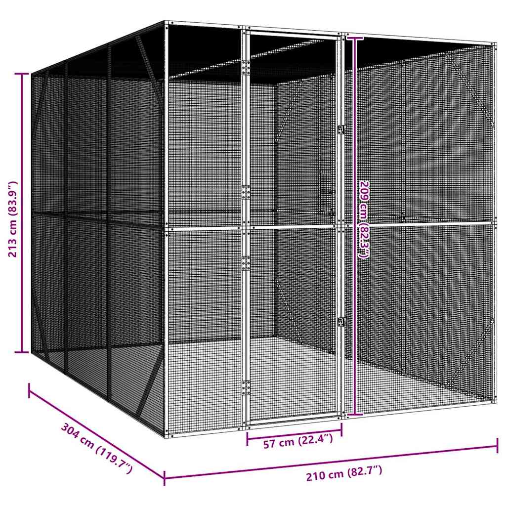 Kavez za ptice Antracit 210 x 304 x 213 cm Cinkani čelik
