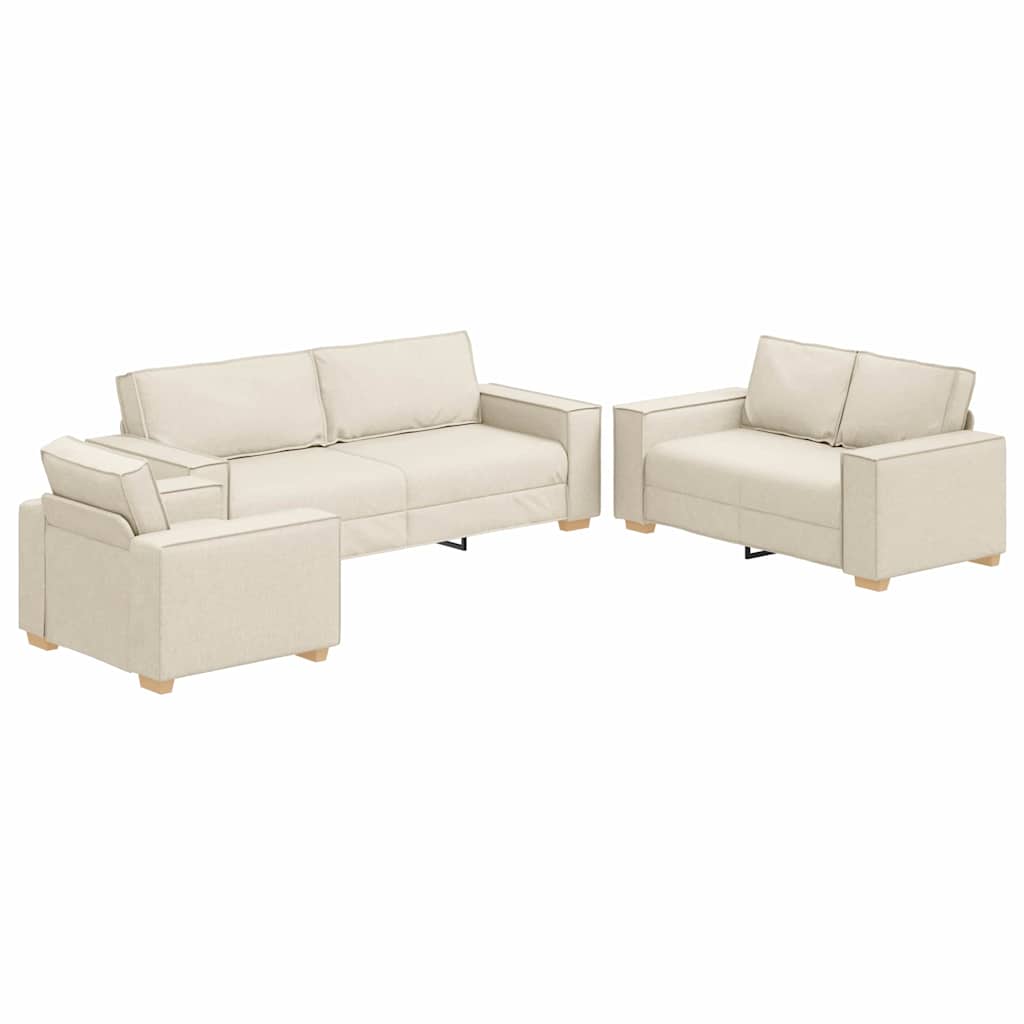 Set sofe 3 pcs Bež 220 x 80 x 84 cm Platnasta tkanina