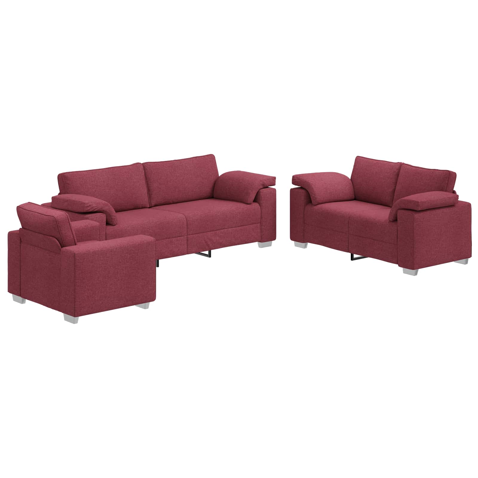 Sofa 3 pcs Vjetrovita Crvena 219 x 80 x 82 cm Platnasta tkanina