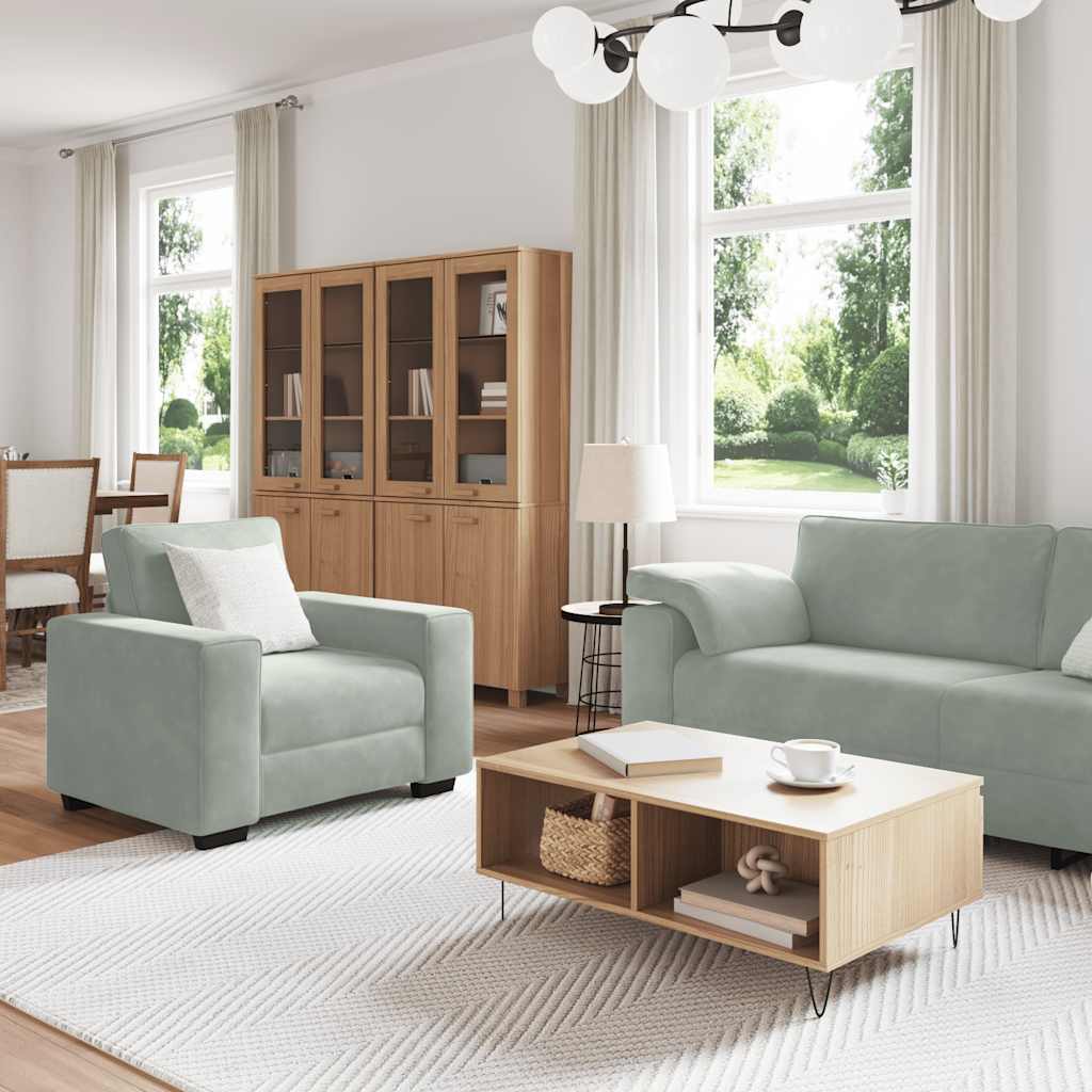 3-dijelni set sofa s jastucima, svijetlo sivi baršun